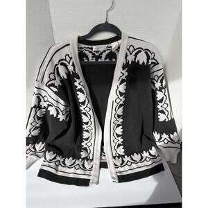 Floral Border Open-Front Cardigan Sweater – 100% Cotton and made in Taiwan